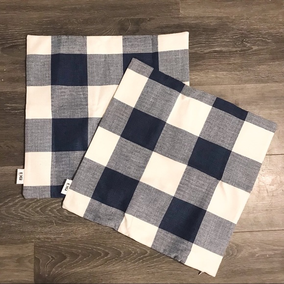Other - Blue & White Buffalo Plaid, Square Pillow Cover Case: 18" x 18". (Set of 2)